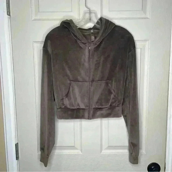 Skims Velour Zip Up Hoodie Cropped Brown Super Soft Womens SZ XS - Picture 1 of 7